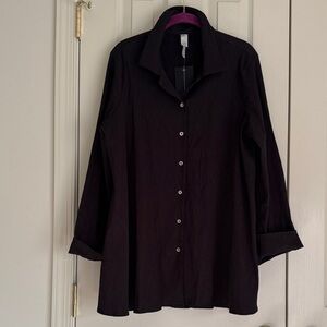 🖤 Marla Wynne Crinkle Button-Front Tunic Top – Black, Size XL